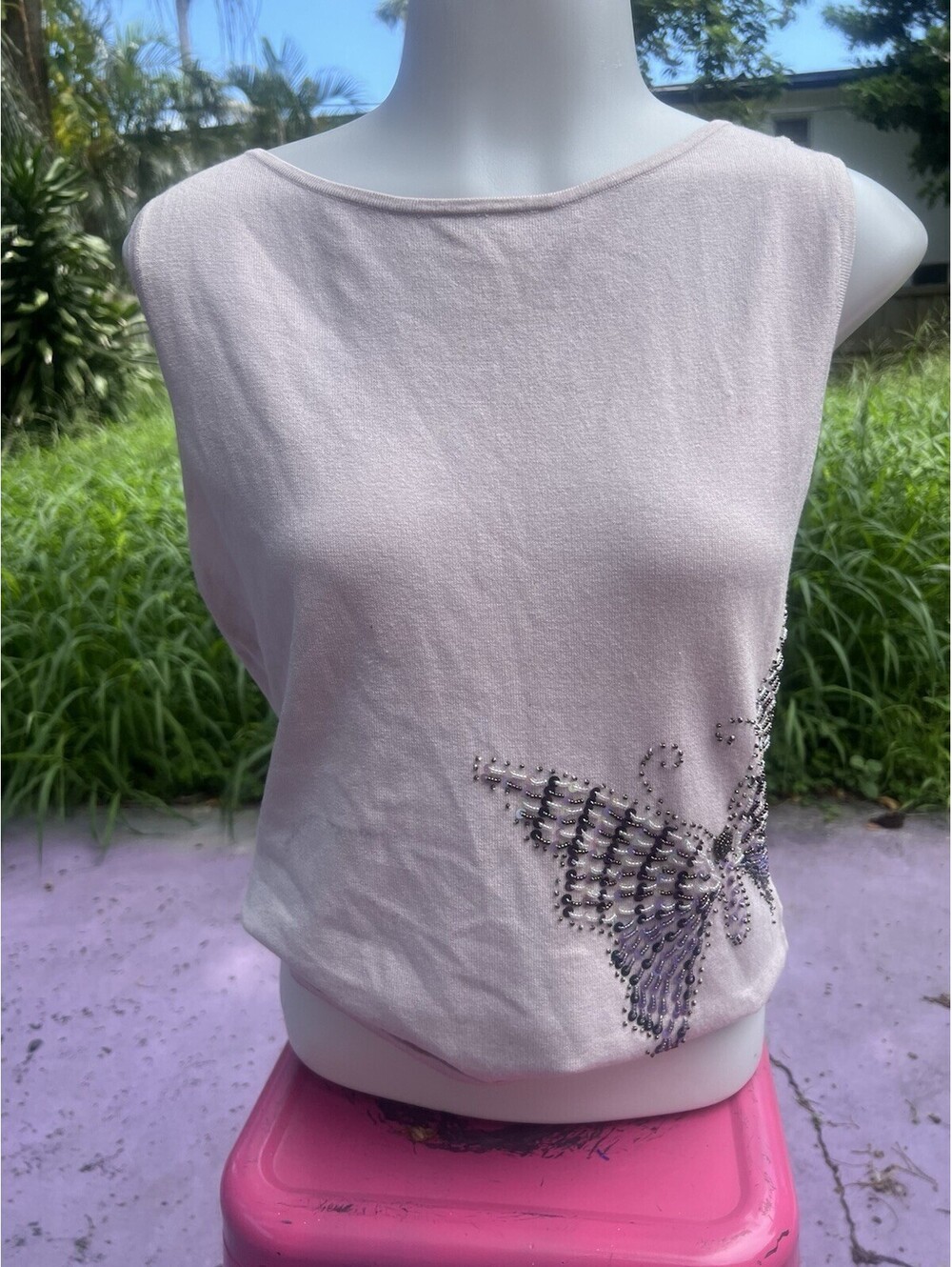 Y2K Beaded butterfly womens Shell/ Tank top